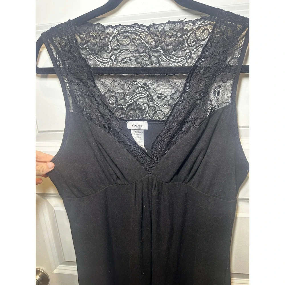 Vintage Cinema Etoile Black Goth Lace Racerback Chemise Nightgown Womens Medium